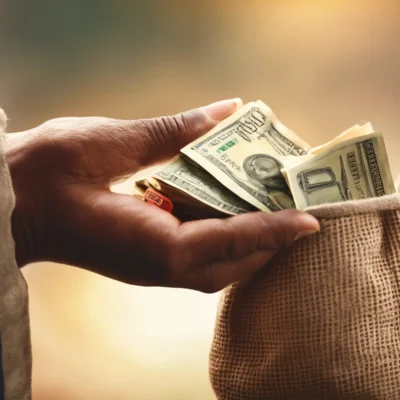 Image: A hand holding of a money bag